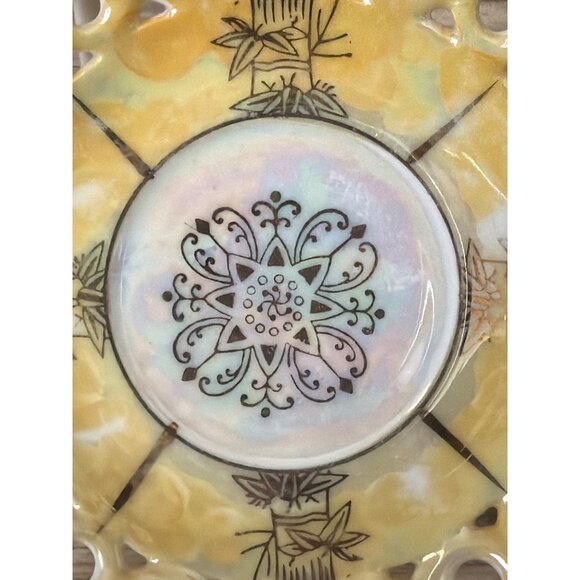 Royal Sealy Lusterware Footed Teacup & Reticulated Saucer Set Japan Yellow - Picture 4 of 13